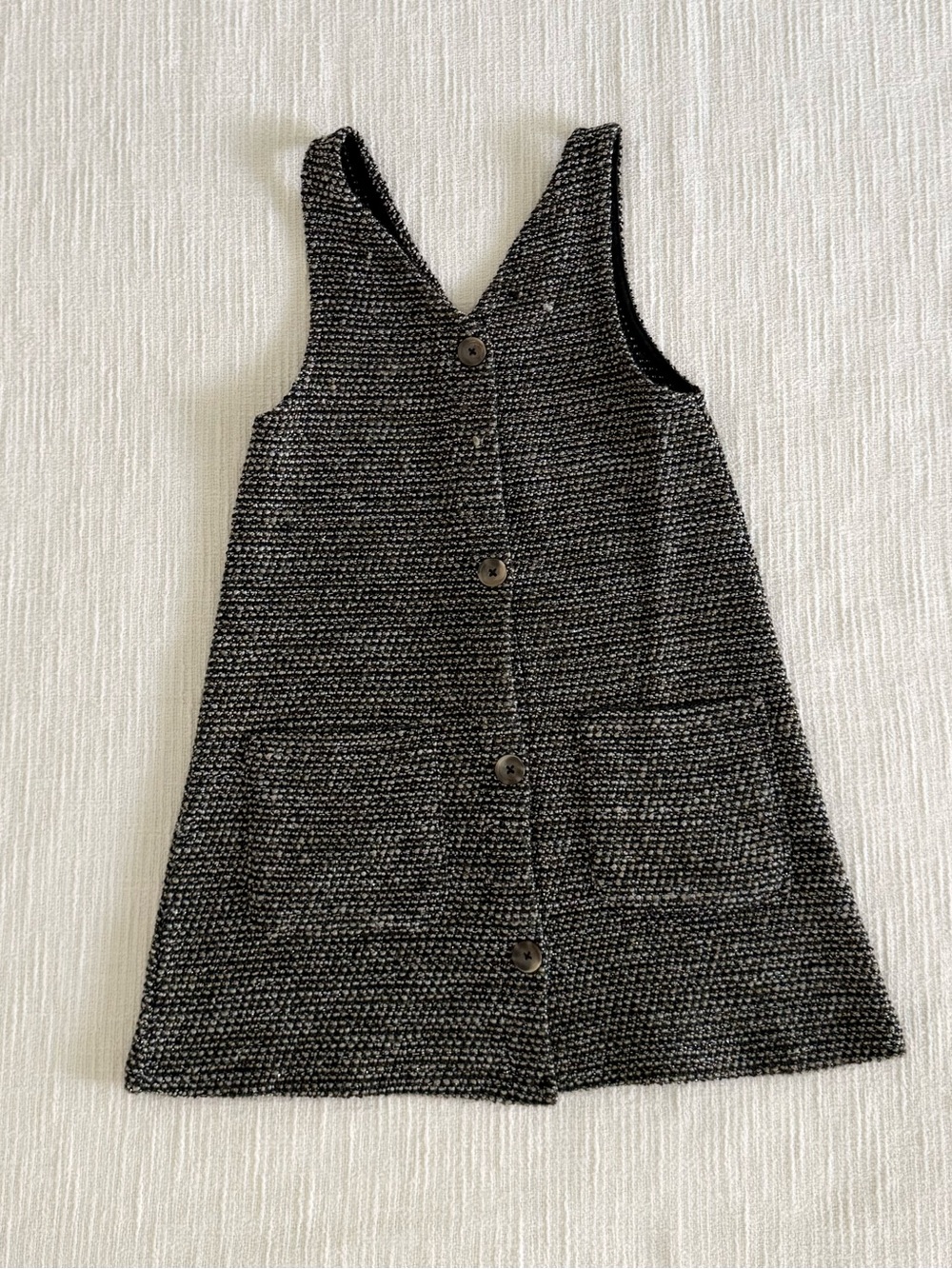 Zara Girls' Black & Gray Knit Button-Front Pinafore Dress